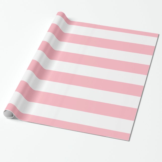 Pink, White XL Stripes Pattern Wrapping Paper (Unrolled)