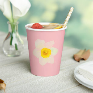 Pink White Yellow Daffodil Floral Paper cup