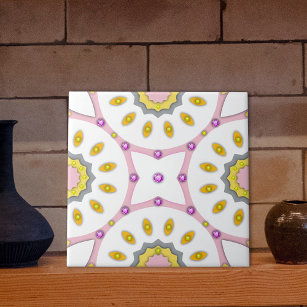 Pink White & Yellow Moroccan Pattern With Diamonds Tile