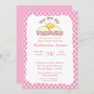 Pink White You Are My Sunshine Baby Shower        Invitation