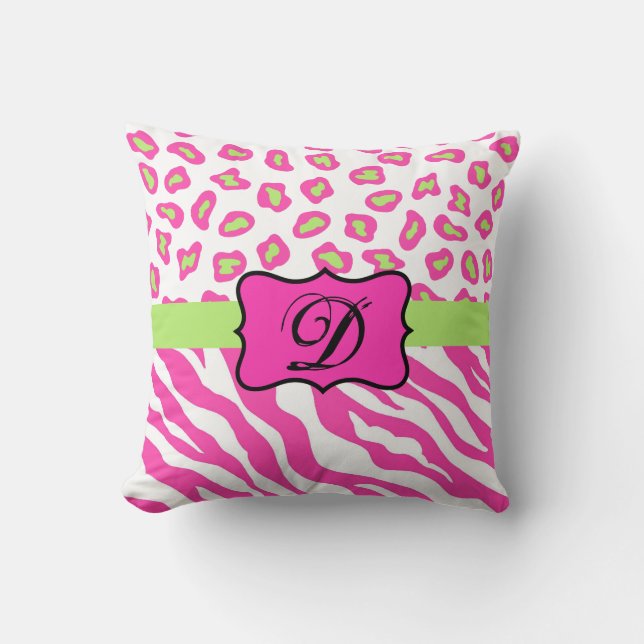 Pink & White Zebra & Cheeta Skin Personalised Cushion (Front)