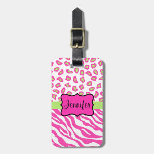 Pink & White Zebra & Cheeta Skin Personalised Luggage Tag
