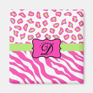 Pink & White Zebra & Cheeta Skin Personalised Magnet