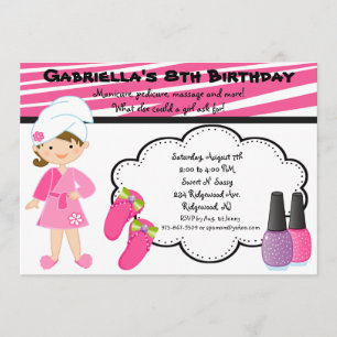 Pink & White Zebra Girls Spa Invite
