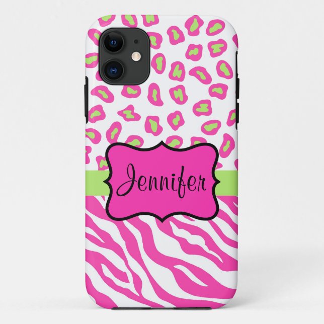 Pink White Zebra Leopard Skin Name Personalised Case-Mate iPhone Case (Back)