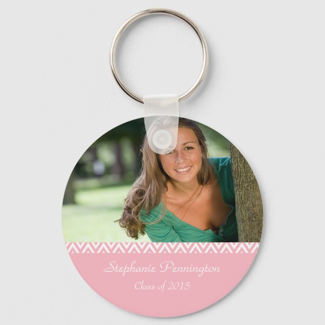 Pink white zig zag graduation photo keychain (Front)