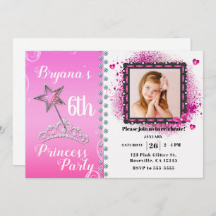 Pink & WhitePrincess Birthday Party Photo Invitation
