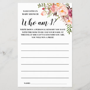Pink Who I am Baby shower bilingual game card