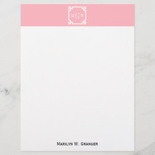 Pink Wht Greek Key #2 Framed 3 Init Monogram