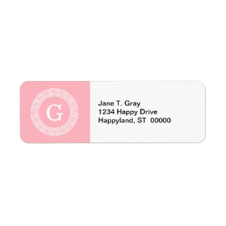 Pink Wht Greek Key Rnd Frame Initial Monogram