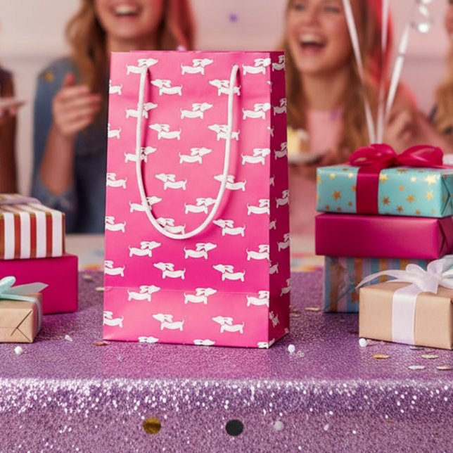 Pink Wiener Dog Gift Bag Dachshund Party Supplies (Pink dachshund party gift bag)