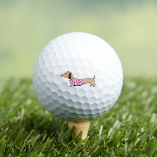 Pink Wiener Dog & Hearts Love Golfer Gift Golf Balls