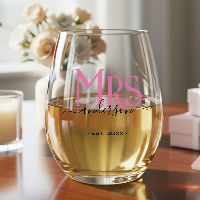 Pink Wife Bride Mrs Wedding Anniversary Stemless Wine Glass (Pink Wife Bride Mrs Wedding Anniversary Stemless Wine Glass
)