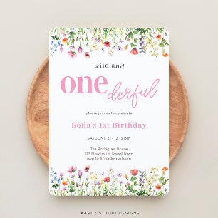 Pink Wild and Onederful Wildflower 1st Birthday Invitation