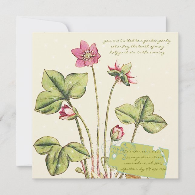 Pink Wild Flower Botanical  Dinner Invitations (Front)