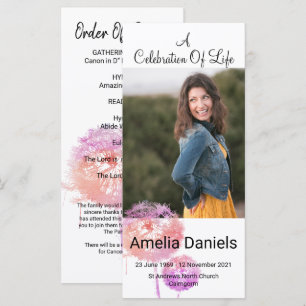 Pink Wild Flower Celebration Of Life Photo Card