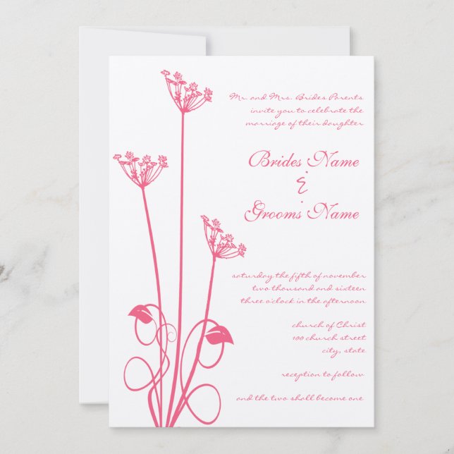 Pink Wild Flower Swirl Wedding Invitation (Front)