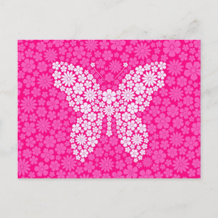 Pink Wild Flowers Butterfly Postcard