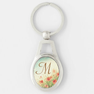 Pink Wild Flowers in Field Digital Key Chain