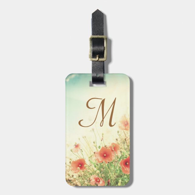 Pink Wild Flowers in Field Monogram Luggage Tag (Front Vertical)