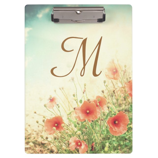 Pink Wild Flowers Monogram Initial Clip Board (Front)