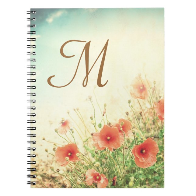 Pink Wild Flowers Monogram Initial Note Book (Front)