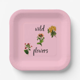 Pink Wild Flowers Vintage Botany Paper Plate
