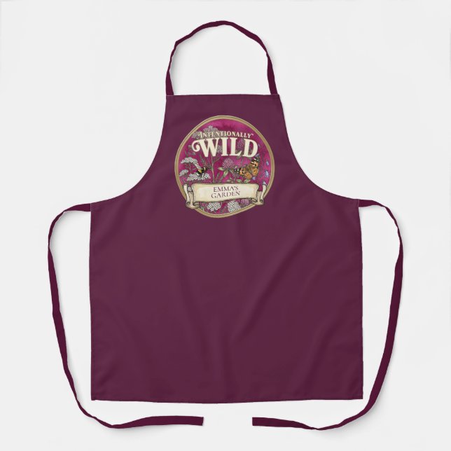 Pink Wild Garden Apron - Custom Pollinator Design (Front)