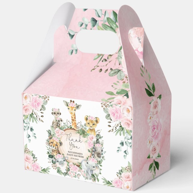 Pink Wild Jungle Safari Animals Baby Girl Shower Favour Box (Front)
