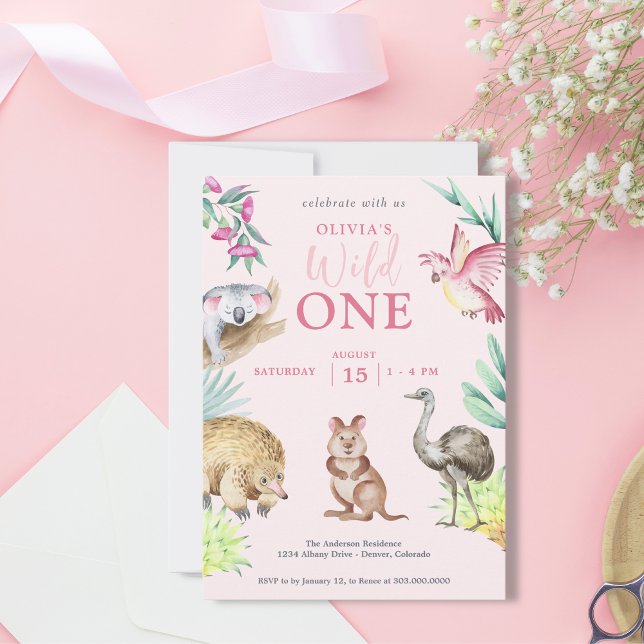 Pink Wild One Cute Animal Child's 1st Birthday I Invitation (Creator Uploaded)