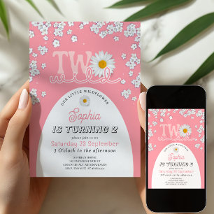 Pink Wild One Daisy 2nd Birthday Invitation