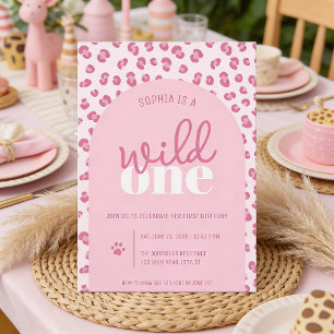 Pink Wild One Girl First Birthday Invitation