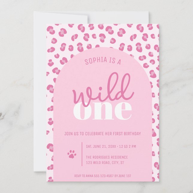 Pink Wild One Girl First Birthday Invitation (Front)
