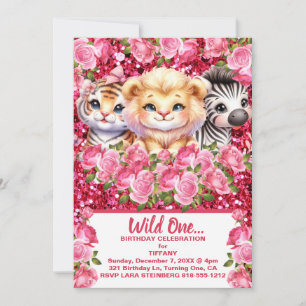 Pink Wild One Girl's Birthday Party Invitations