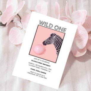 Pink Wild One Zebra First Birthday Invitation