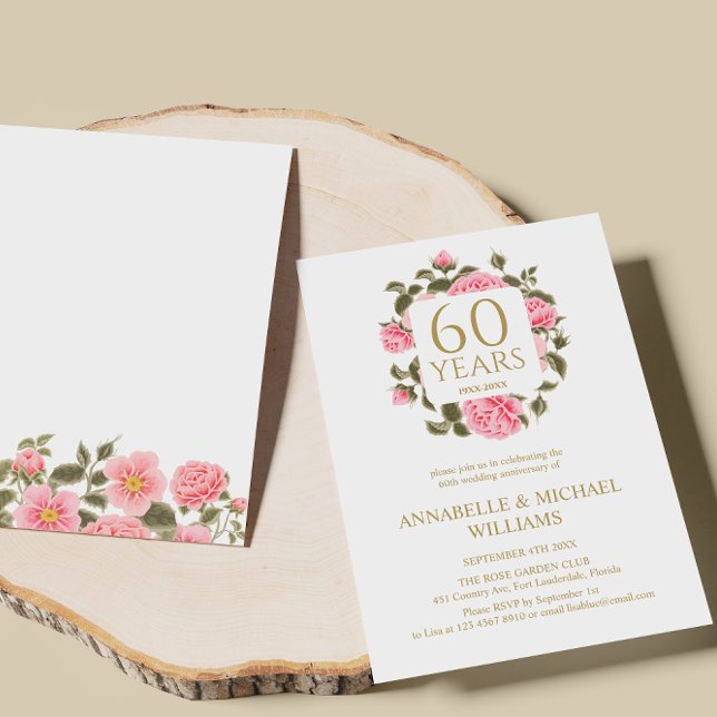 PINK WILD ROSE BOUQUET 60TH DIAMOND ANNIVERSARY INVITATION (Creator Uploaded)