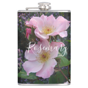 Pink Wild Rose Flower floral Photo Blush Pink Hip Flask