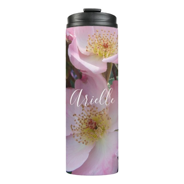 Pink Wild Rose Flower floral Photo Thermal Tumbler (Front)
