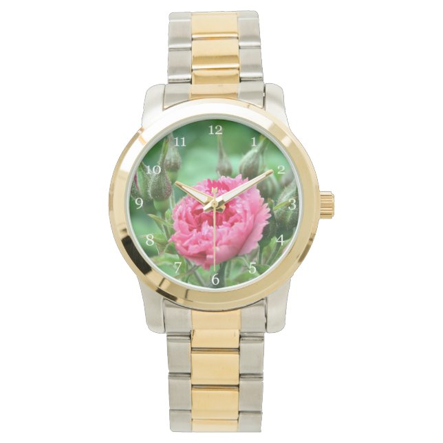 pink wild rose flower floral watch (Front)