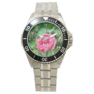 pink wild rose flower floral watch