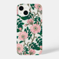 Pink Wild Rose Flowers & Green Leaves Pattern