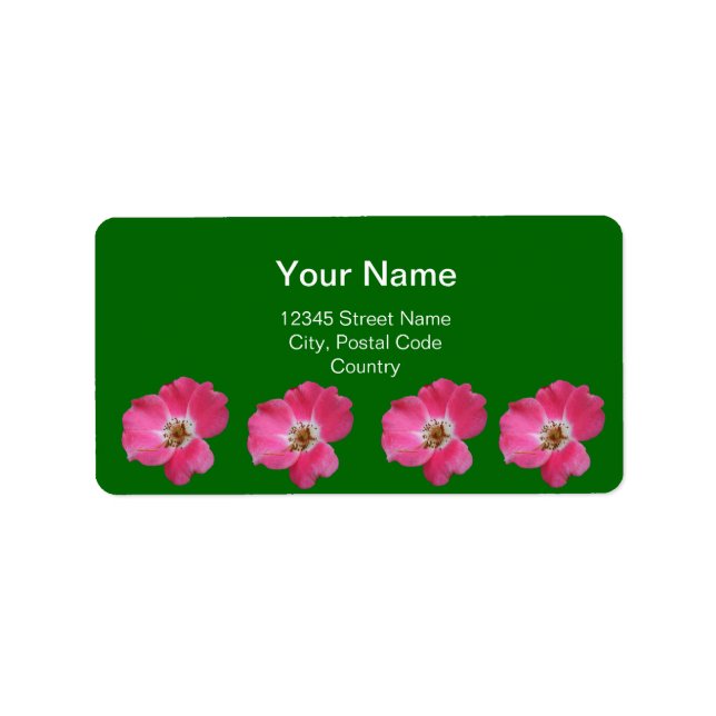 pink wild rose flowers in green label (Front)