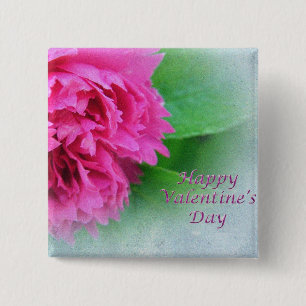 pink wild rose happy valentine's day 15 cm square badge