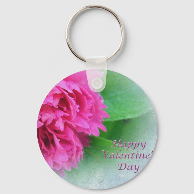 pink wild rose happy valentine's day key ring (Front)