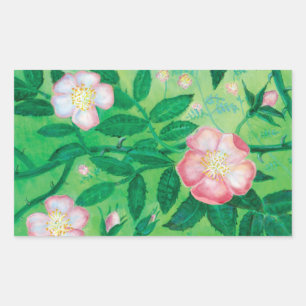 Pink Wild Rose Illustration  Rectangular Sticker