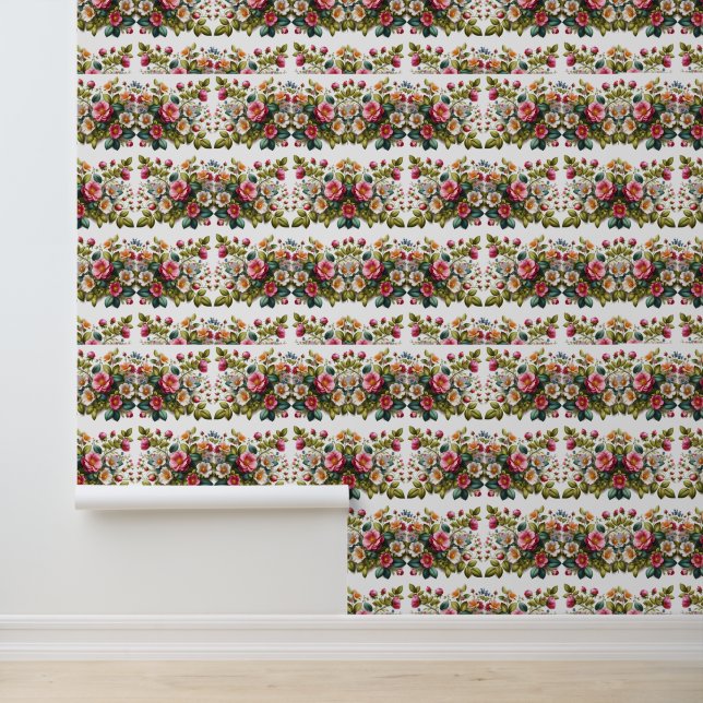 Pink Wild Roses with Greenery Wallpaper (Application)