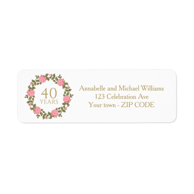PINK WILD ROSES WREATH 40th Wedding address (Front)