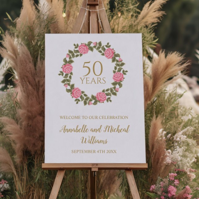 PINK WILD ROSES WREATH 50th Wedding Welcome  Poster (Creator Uploaded)