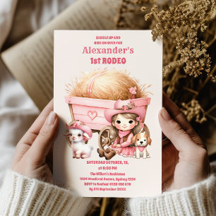 Pink Wild West Cowgirl 1st Birthday Party Invitation