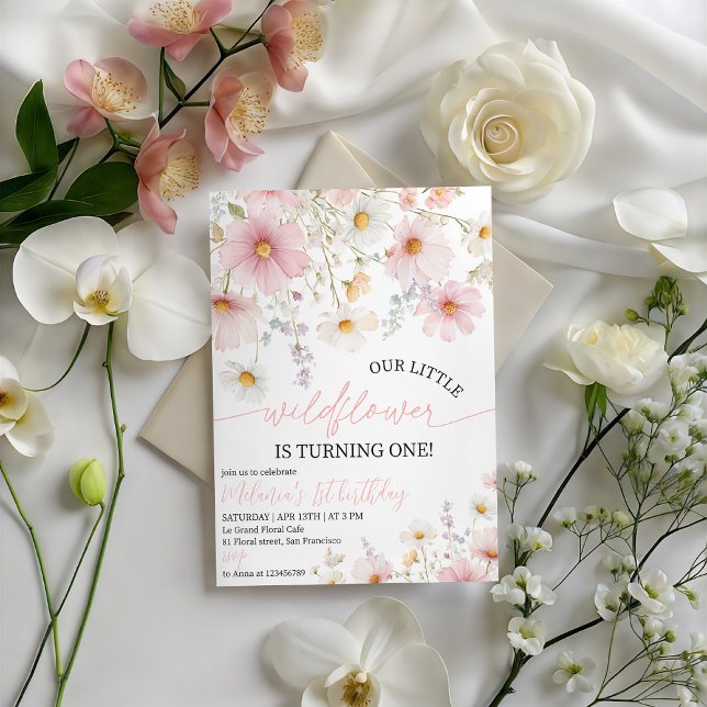 Pink Wildflower 1st Birthday Invitation (Creator Uploaded)